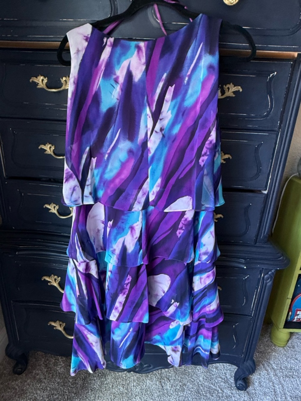 S.L. Fashions Purple and Blue Layered Asymmetrical Dress